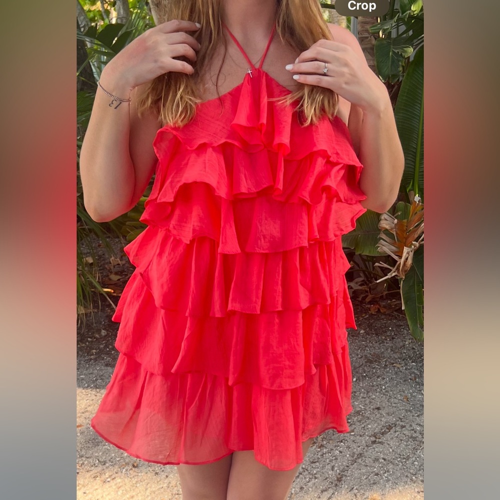 Ruffle Halter Top Mini Dress (Coral)